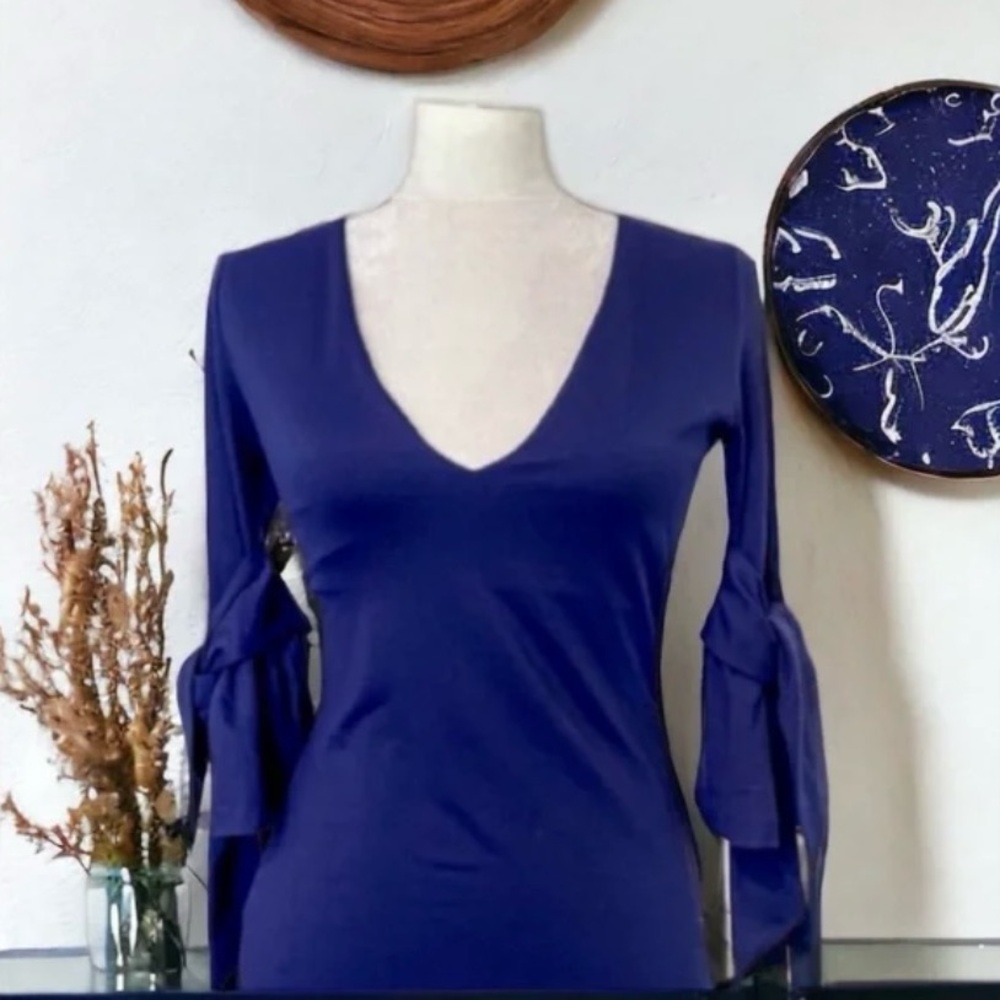Susana Monaco Deep Sea Blue Bell Sleeve Dress By Revolve - Picture 10 of 15